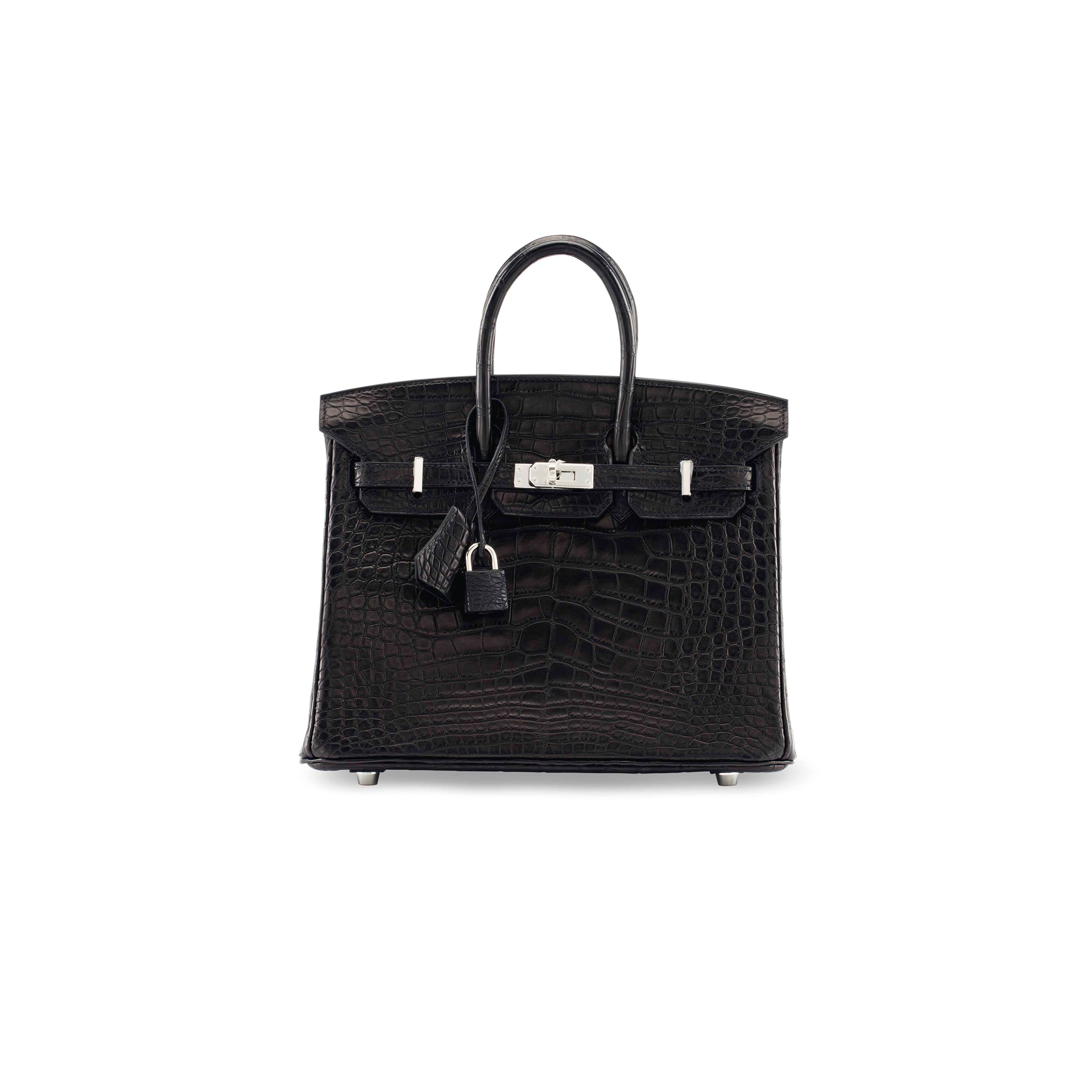 HERMÈS MASTER BIRKIN 20 CROCODILE LEATHER MATTE BLACK SILVER BUCKLE H041350CK12 (20*15.5*11cm)